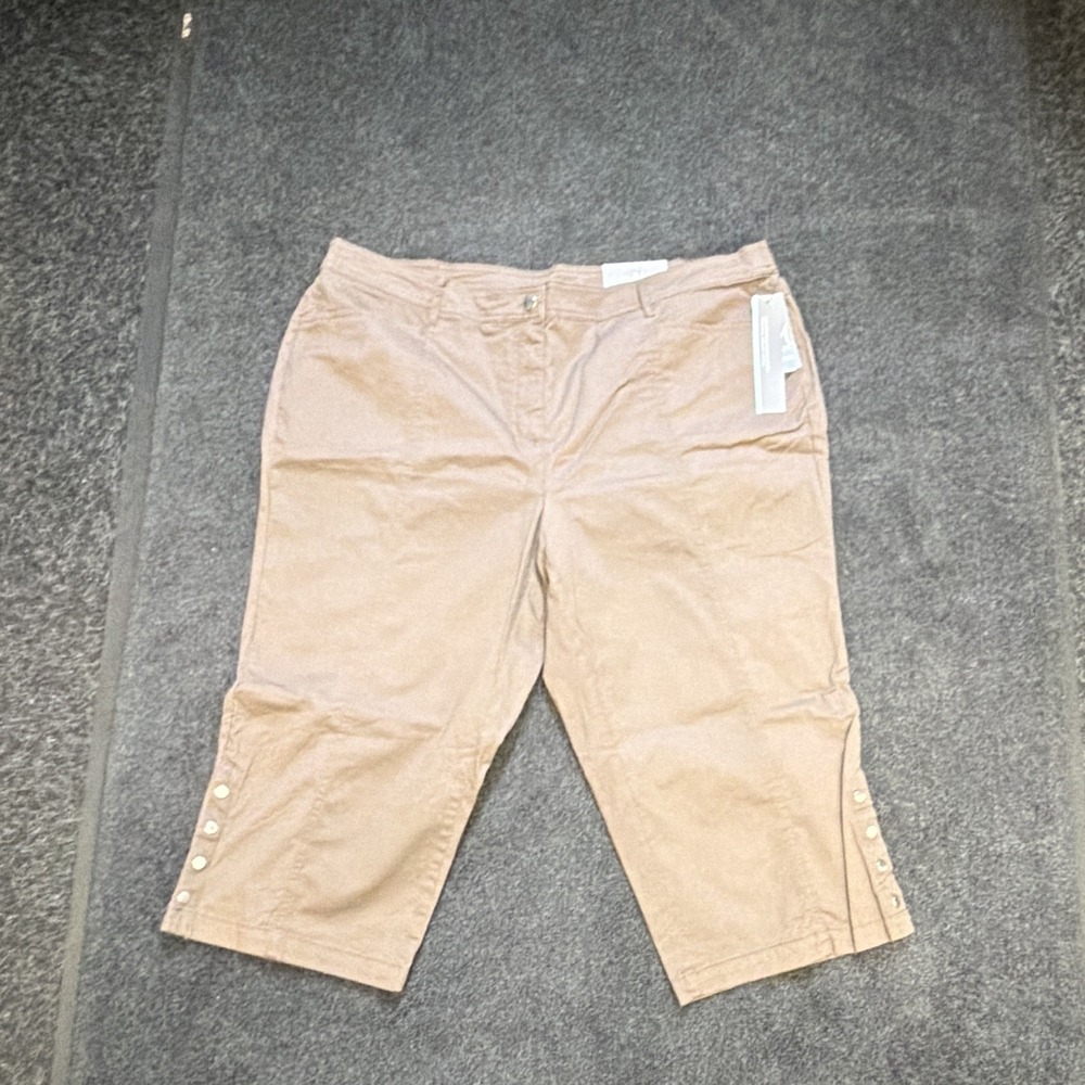 JM Collection Women's Brown Capri Pants 20W Comfort Waist Tummy Control Pockets